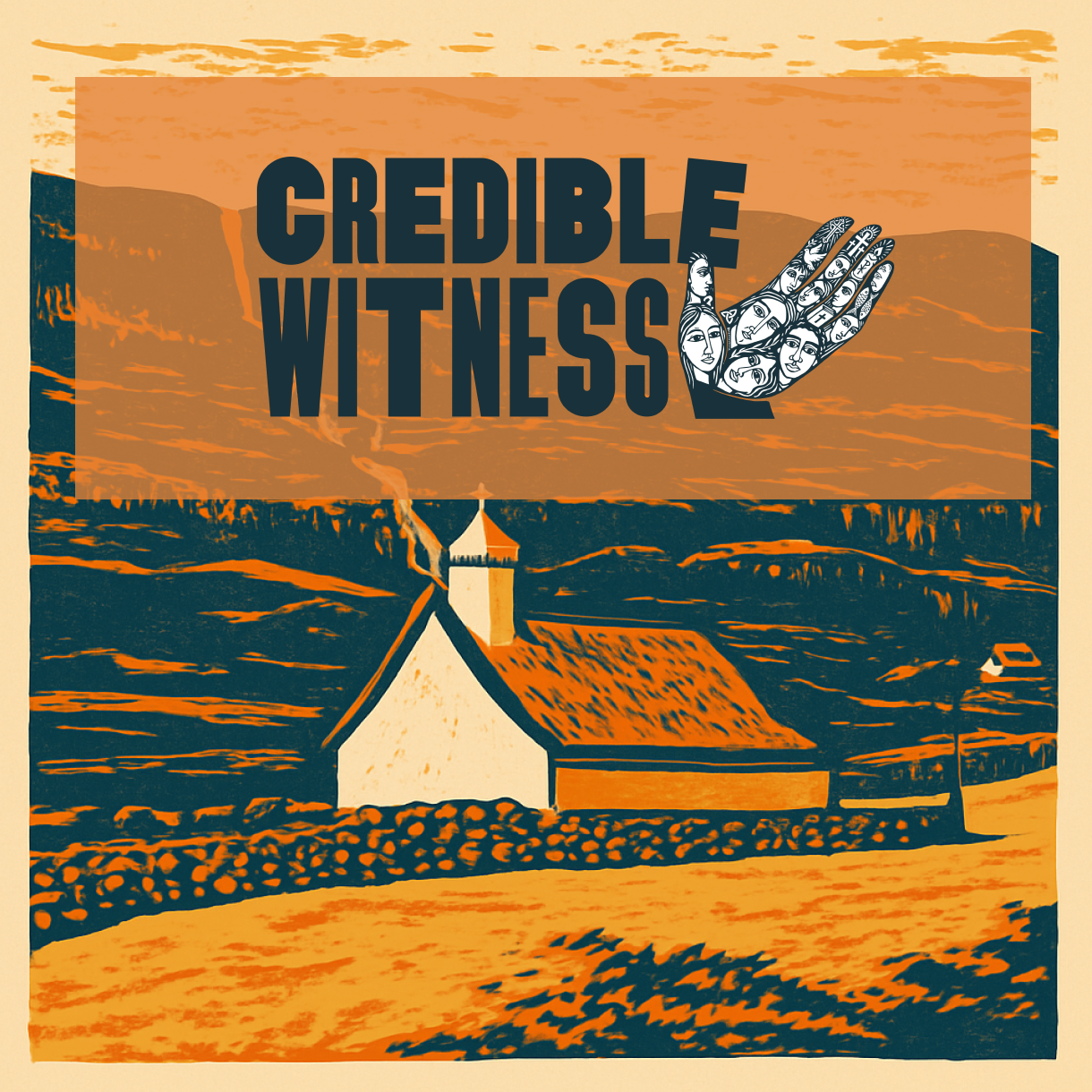 church in hills, credible witness logo, hand with faces